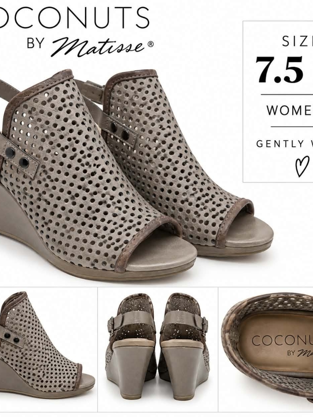 Coconuts by Matisse Taupe Perforated Peep-Toe Slingback Wedges